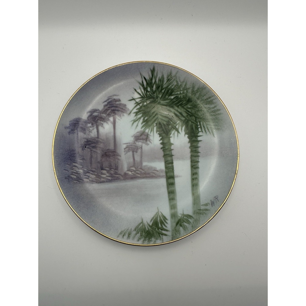 VTG Bavaria‎ Plate 1900 Gold Trim Marked WR Palm Trees, JH Stouffer Hand Painted